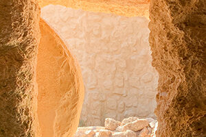 Tomb entrance with stone rolled away