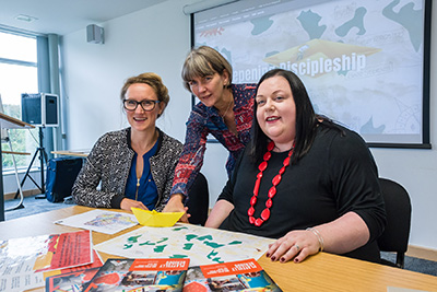 Messy Church founder and team Leader Lucy Moore meets with Sharon Pritchard from the Diocese of Durham and Naomi Maynard from Church Army's Research Unit