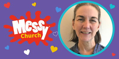 Messy Church logo with Lucy Moore portrait