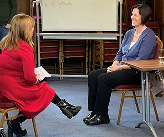 Revd Kate Bottley interviewing Amy Boucher Pye for BBC Songs of Praise