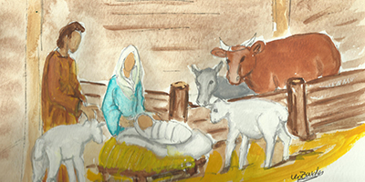 Lamb of God - a painting of the nativity scene from Celebrating Christmas