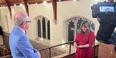 Revd Kate Bottley interviewing Richard Fisher for Songs of Praise