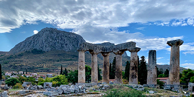 Temple of Apollo (foreground) with Acrocorinth (background)