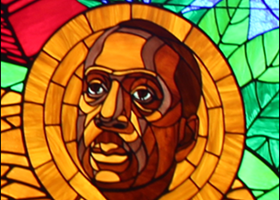 Stained glass window portrait of Howard Thurman